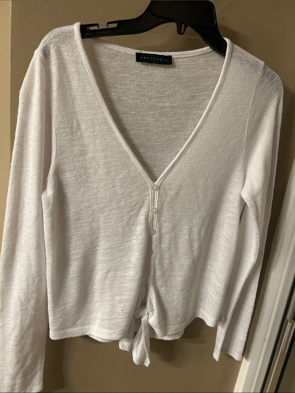Sanctuary White Tie-Front V-Neck Long-Sleeve Top/ cardigan